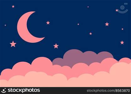 flat style moon stars and clouds background design