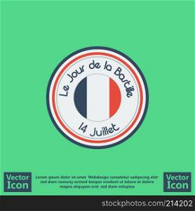 Flat style vector icon with 14 July, Bastille day