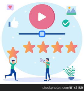 Flat style vector illustration. Customers Give Five Star Feedback. Clients Choose Satisfaction Ratings and Leave Positive Reviews. Customer Service Concepts and User Experience.