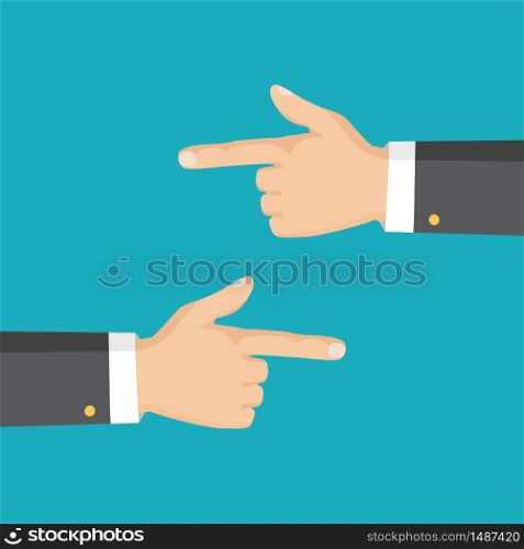 Flat style. Vector illustration. Hand with pointing finger left and right side. . Hand with pointing finger left and right side. Flat style. Vector illustration