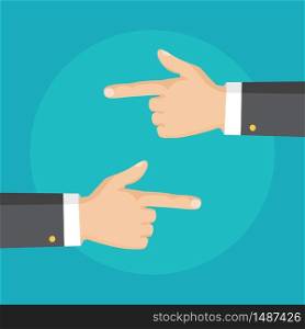 Flat style. Vector illustration. Hand with pointing finger left and right side. . Hand with pointing finger left and right side. Flat style. Vector illustration