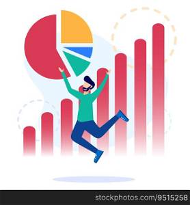 Flat style vector illustration of a brilliant business achievement. Office Workers Celebrate career advancement with Big Trophies. Celebrating victory and bright future.