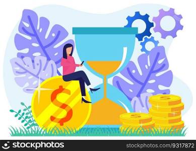 Flat style vector illustration of business people managing working time and achieving success with their business. Financial concept, time management.