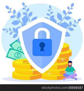 Flat style vector illustration of money protection in business, investment and assets. safe business economy, financial savings insurance.