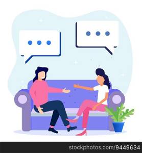 Flat style vector illustration. Speech conversation and dialogue talk as communication concepts. Share social information, language, text, speech or discussion. Together, the couple exchanged news.