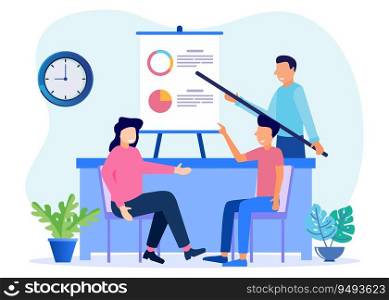 Flat style vector illustration. successful team business meetings. Business people profit on ideas. financing creative projects. Good teamwork achievement.