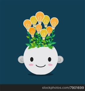 Flat style vector of Lightbulb plant in smiley pot. Cute cartoon for good idea concept&#xA;