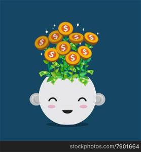 Flat style vector of money plant in smiley pot&#xA;&#xA;