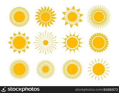 flat summer yellow sun collection in different styles
