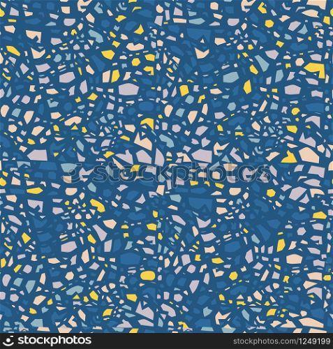 Flat Terrazzo Flooring Small Crumbs on Color Backdrop Seamless Pattern Polished Pebble Stone Tile Abstract Vector Illustration Texture Advertising Layout Trendy Marble Splinters Sprinkles Surface. Terrazzo Flooring Small Crumbs Seamless Pattern