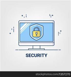 Flat Thin line Art icon. Internet security online business concept.
