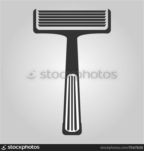 Flat trendy dark icon with electric man shaver isolated from gray background. Woman trimmer for shaving. Classic safety vector razor.. Flat trendy dark icon with electric shaver isolated from gray background. Woman trimmer for shaving. Classic safety vector razor.