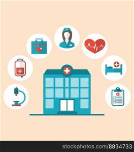Flat trendy icons of hospital and another medical vector image