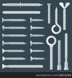 flat various types screw set. vector flat style various screw set