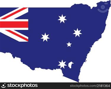 Flat vector administrative flag map of the Australian state of NEW SOUTH WALES combined with official flag of AUSTRALIA