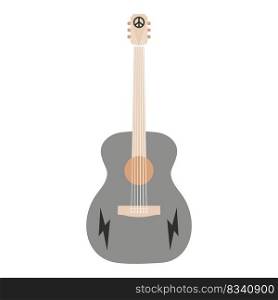 Flat vector hippy boho guitar illustration. Hand drawn retro groovy elements. Clipart elements isolated on white background