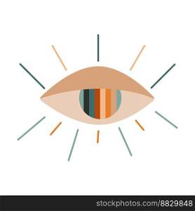 Flat vector hippy boho illustration. Hand drawn retro groovy all seeing eye. Clipart elements isolated on white background