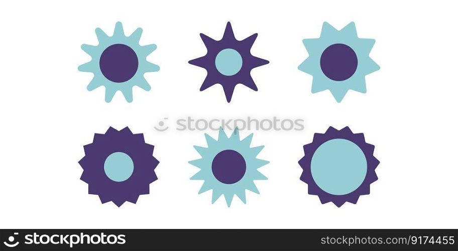 Flat vector hippy boho illustration. Hand drawn retro groovy elements, flowers and blossoms. Clipart elements isolated on white background