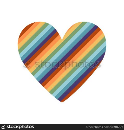 Flat vector hippy boho illustration. Hand drawn retro groovy rainbow pride heart. Clipart elements isolated on white background