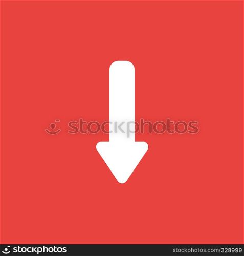 Flat vector icon concept of arrow moving down on red background.