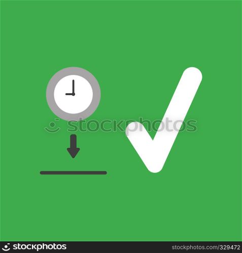Flat vector icon concept of clock into hole with check mark on green background.
