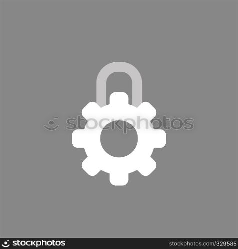 Flat vector icon concept of closed gear padlock on grey background.
