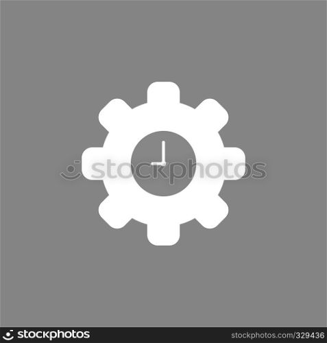 Flat vector icon concept of gear with clock on grey background.