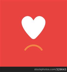 Flat vector icon concept of heart with sulking mouth on red background.