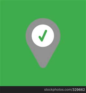 Flat vector icon concept of map pointer with check mark on green background.