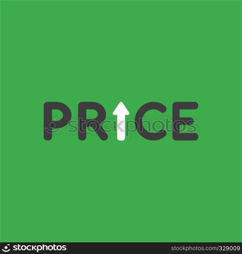 Flat vector icon concept of price word with arrow moving up on green background.