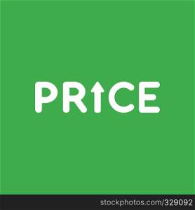 Flat vector icon concept of price word with arrow moving up on green background.