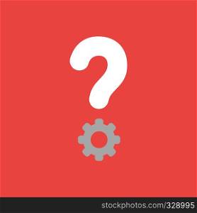Flat vector icon concept of question mark with gear on red background.