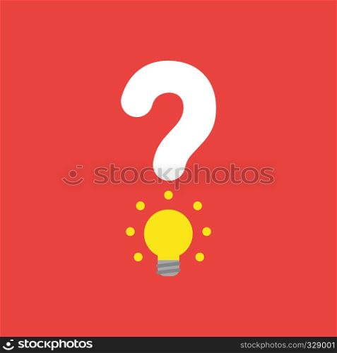 Flat vector icon concept of question mark with glowing yellow light bulb on red background.