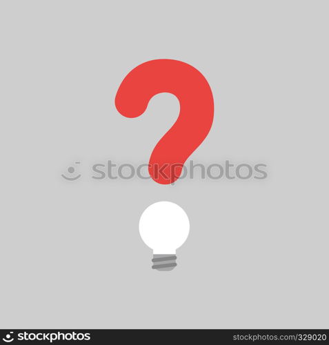 Flat vector icon concept of question mark with grey light bulb on grey background.