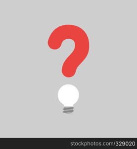 Flat vector icon concept of question mark with grey light bulb on grey background.