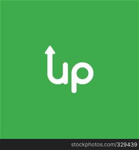 Flat vector icon concept of up word with arrow moving up on green background.