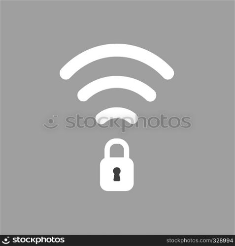 Flat vector icon concept of wireless wifi symbol with closed padlock on grey background.