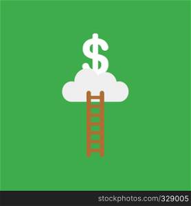 Flat vector icon concept of wooden ladder, cloud and dollar on red background.