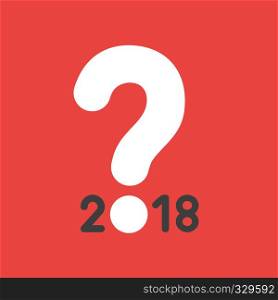 Flat vector icon concept of year of 2018 with question mark on red background.