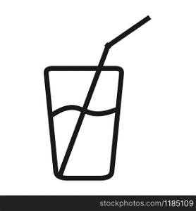Flat vector icon of a glass with a straw. Empty outline isolated on a white background