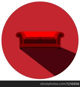 Flat vector icon of red sofa with shadow