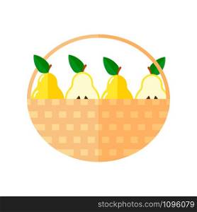 flat vector illustration. a basket of yellow pears and half. flat vector illustration. a basket of yellow pears