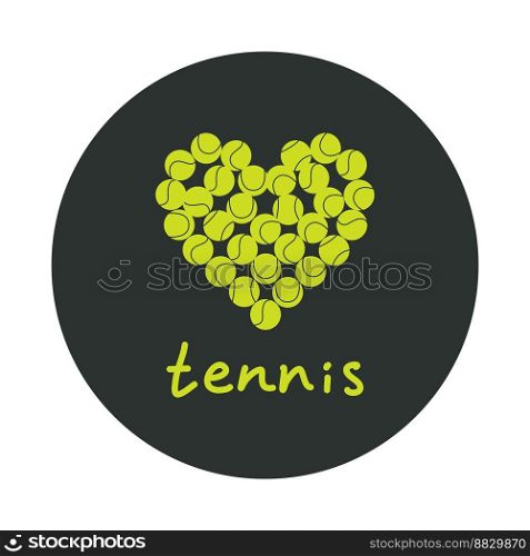 Flat vector illustration. Hand drawn tennis balls in heart shape. Love tennis. Clipart isolated on white background