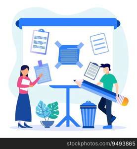 Flat vector illustration of collection of objects for work and business. notes and paper for writing memos and reminders about office activities.