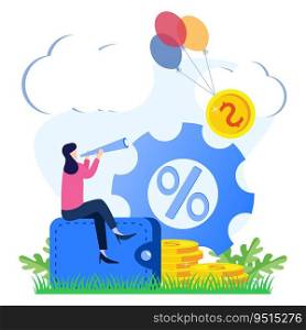 Flat vector illustration of effective money management capital investment and consulting. Profits add up at a later date.