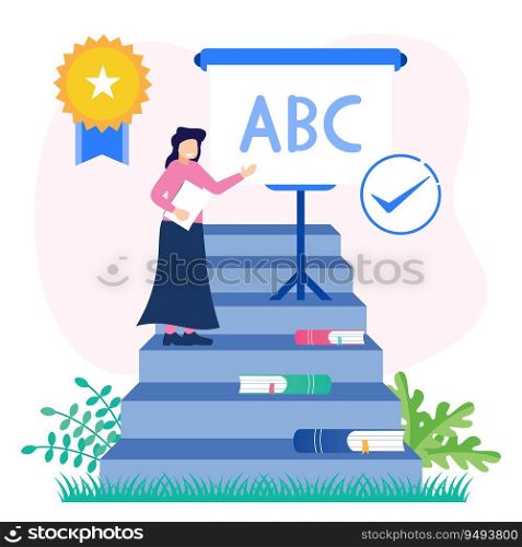Flat vector illustration of training teachers for education system improvement. Advancing the quality of teachers and increasing knowledge of educational concepts.