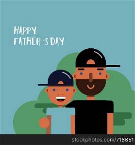Flat vector illustration with father and son. Happy Fathers Day card.