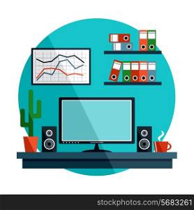 Flat vector illustration with office things, equipment. Vector