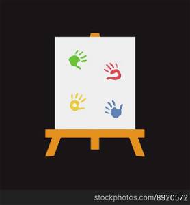 Flat vector painting tools in childish style. Hand drawn art supplies, easel with canvas. Clipart elements isolated on white background