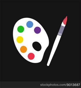 Flat vector painting tools in childish style. Hand drawn art supplies, plastic palette with brush paint. Clipart elements isolated on white background